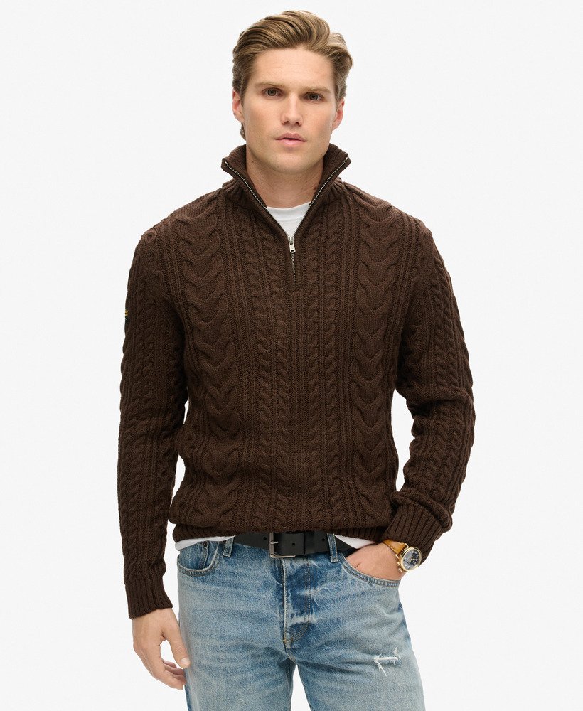sweter vintage jacob cable knit z zamkiem błyskawicznym w kolorze tostowanego brązu czekoladowego