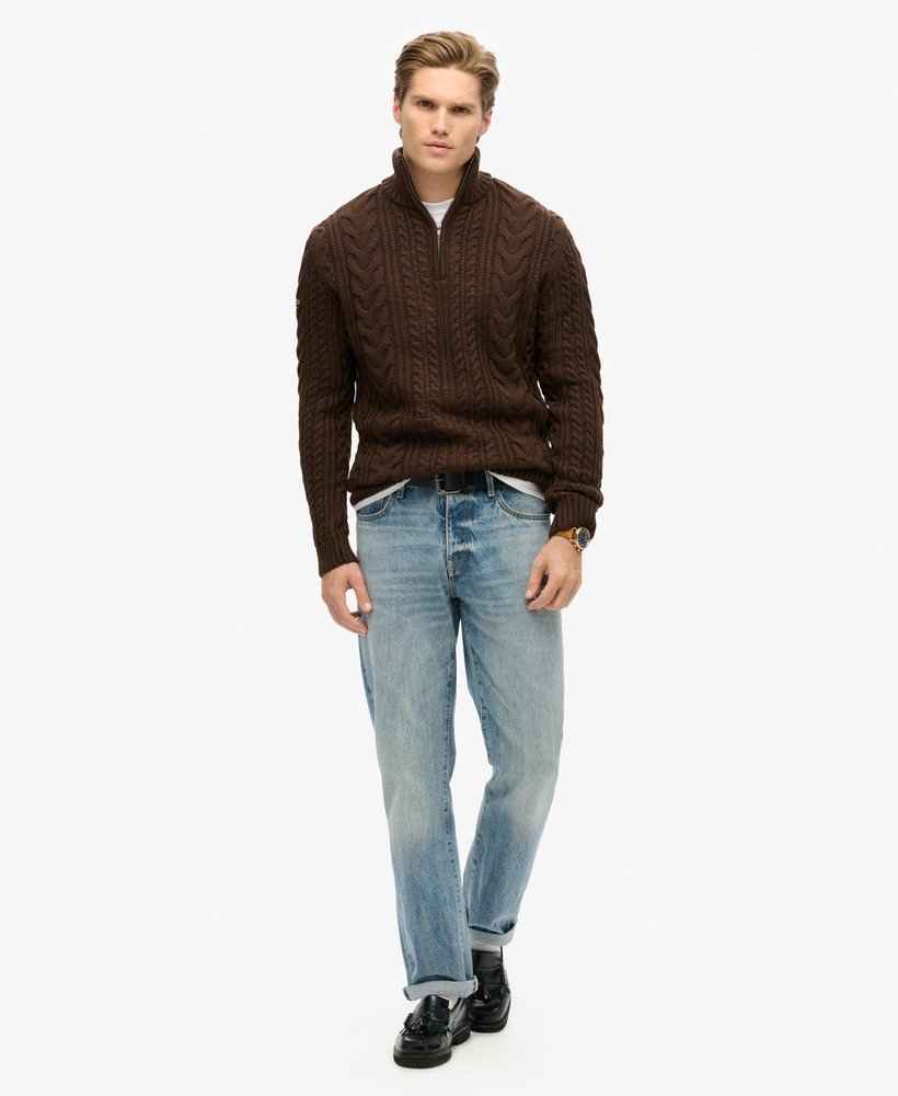 sweter vintage jacob cable knit z zamkiem błyskawicznym w kolorze tostowanego brązu czekoladowego
