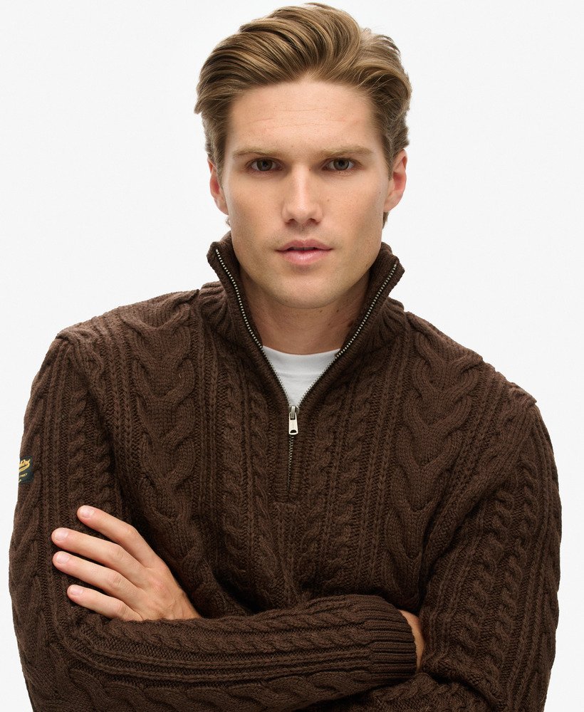 sweter vintage jacob cable knit z zamkiem błyskawicznym w kolorze tostowanego brązu czekoladowego