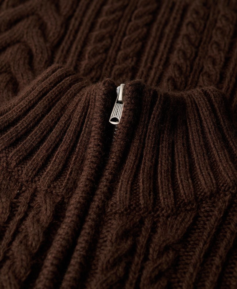 sweter vintage jacob cable knit z zamkiem błyskawicznym w kolorze tostowanego brązu czekoladowego