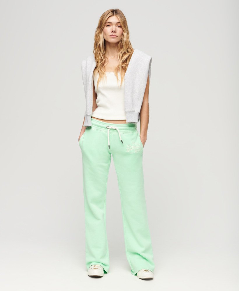 spodnie dresowe neon vintage z niskim stanem i rozszerzanymi nogawkami w kolorze neo mint green