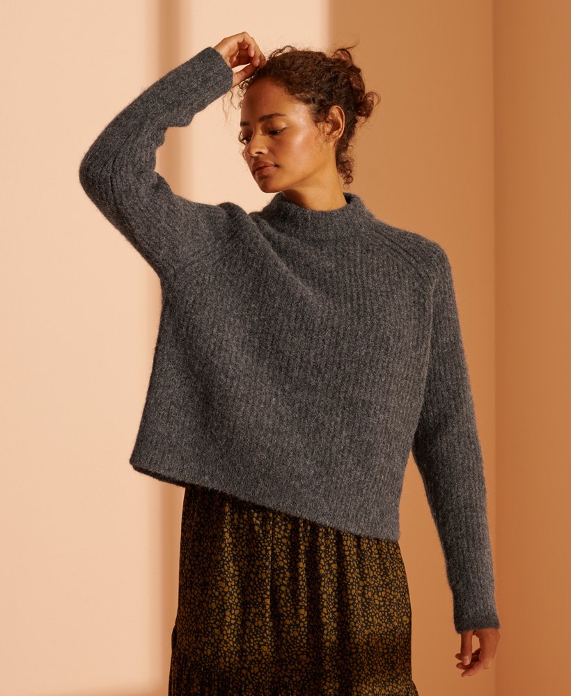 super lux ribbed crew jumper w kolorze lead grey marl