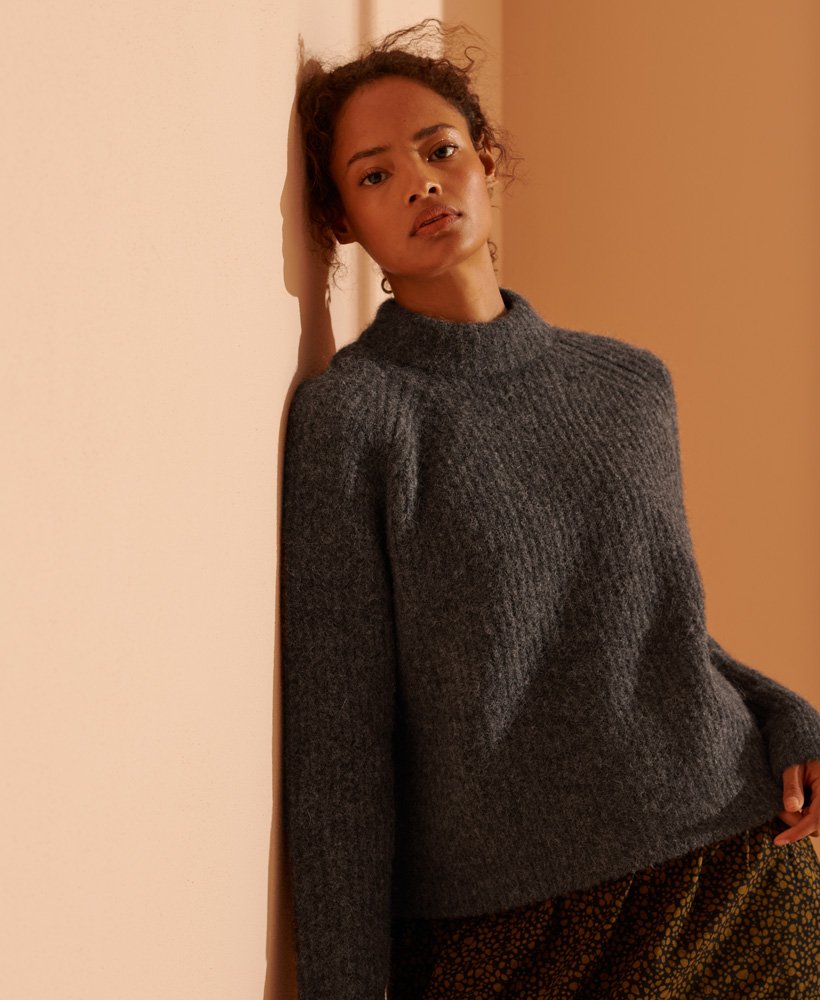 super lux ribbed crew jumper w kolorze lead grey marl