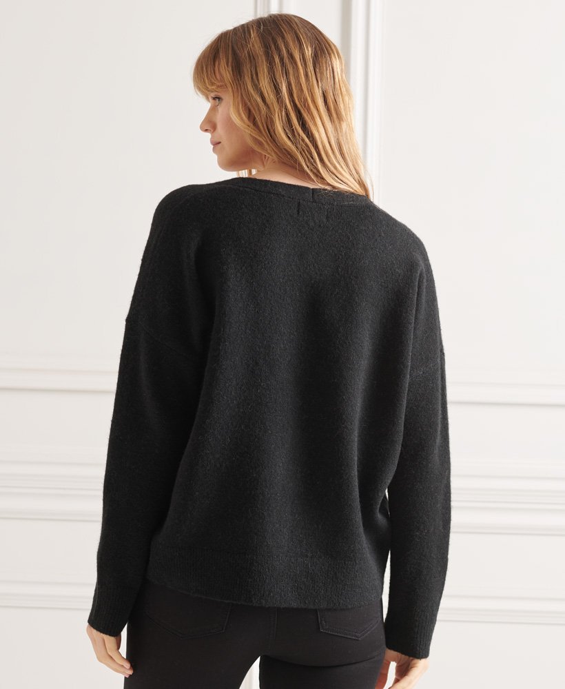 sweter dzianinowy studios slouch z dekoltem w serek w kolorze czarnym