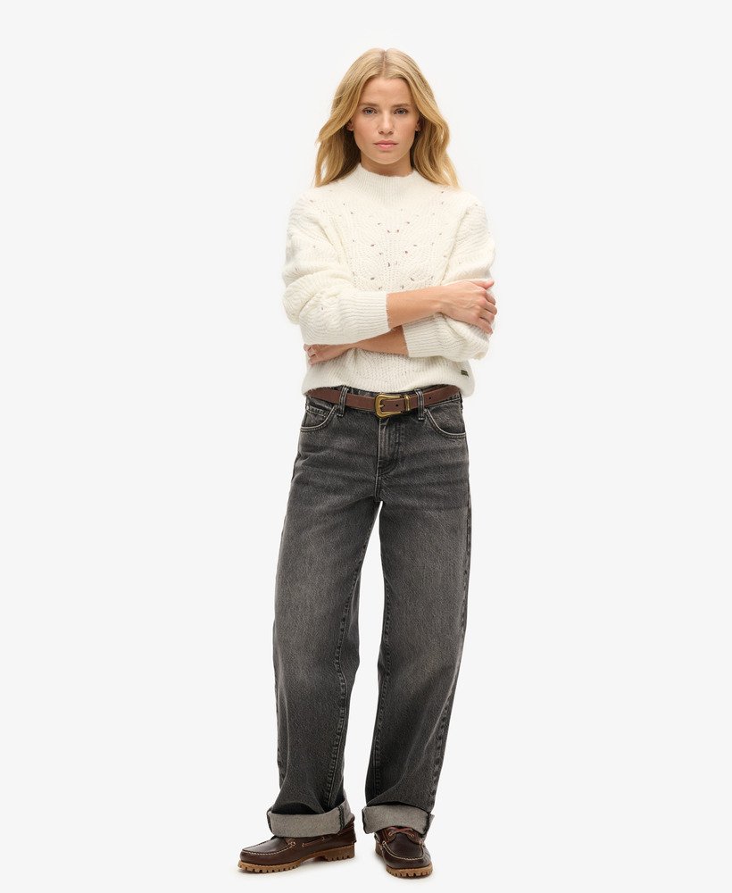 sweter z dzianiny pointelle cable knit w kolorze ecru