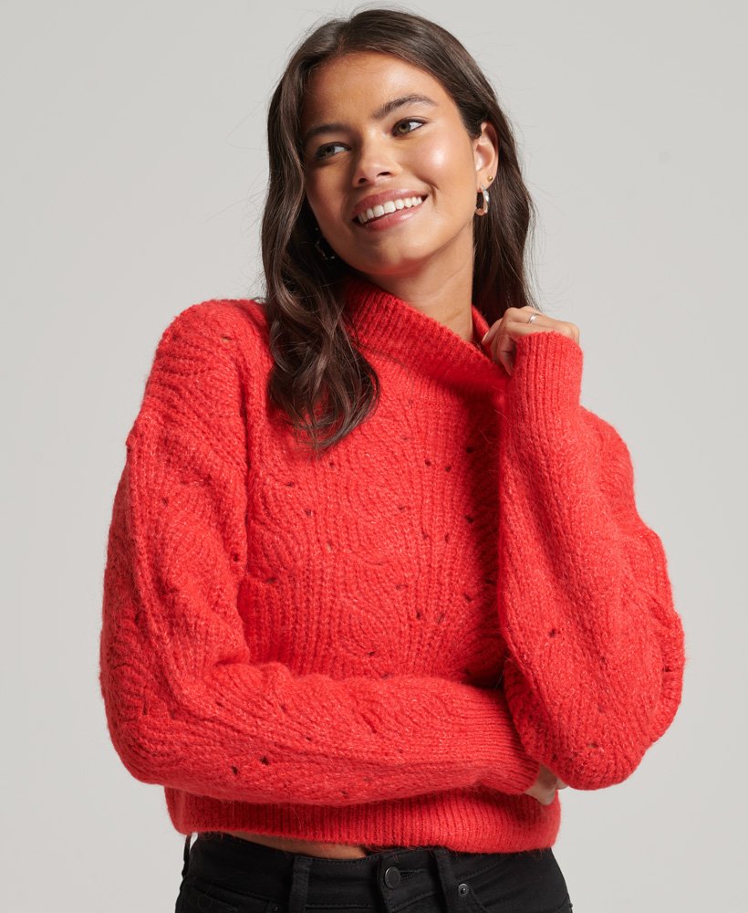sweter z dzianiny pointelle cable knit w kolorze pop red marl