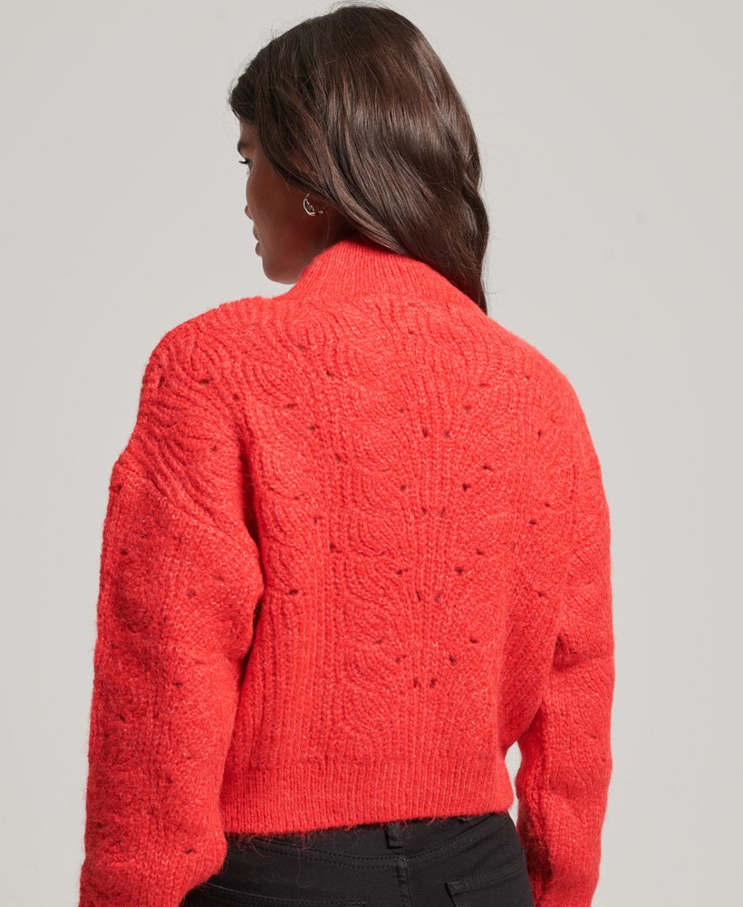 sweter z dzianiny pointelle cable knit w kolorze pop red marl