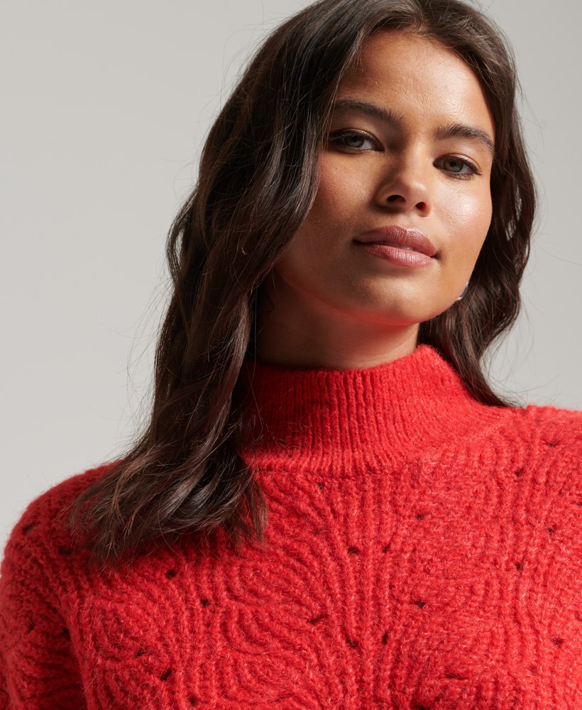 sweter z dzianiny pointelle cable knit w kolorze pop red marl