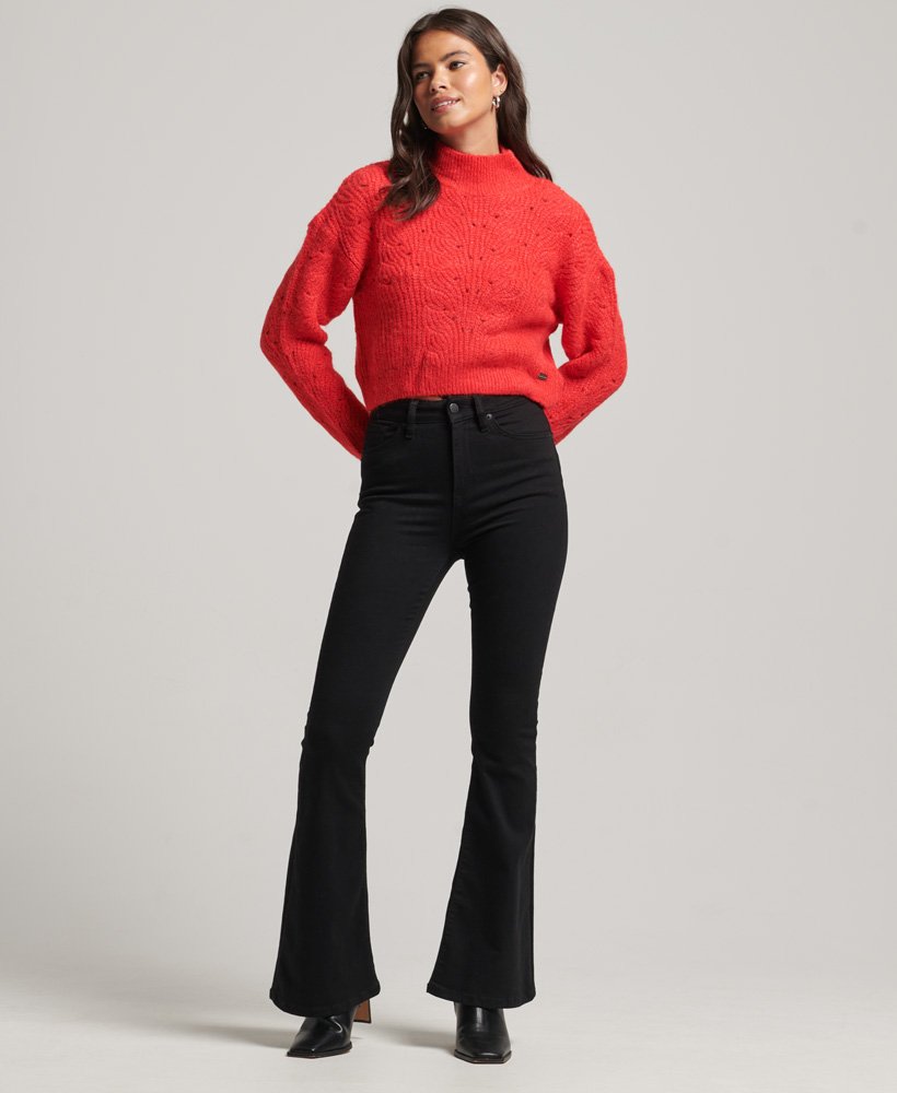 sweter z dzianiny pointelle cable knit w kolorze pop red marl