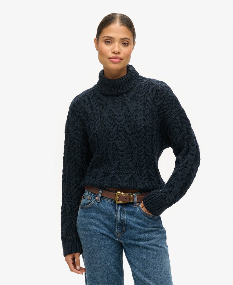 sweter z golfem z dzianiny kablowej w kolorze eclipse navy