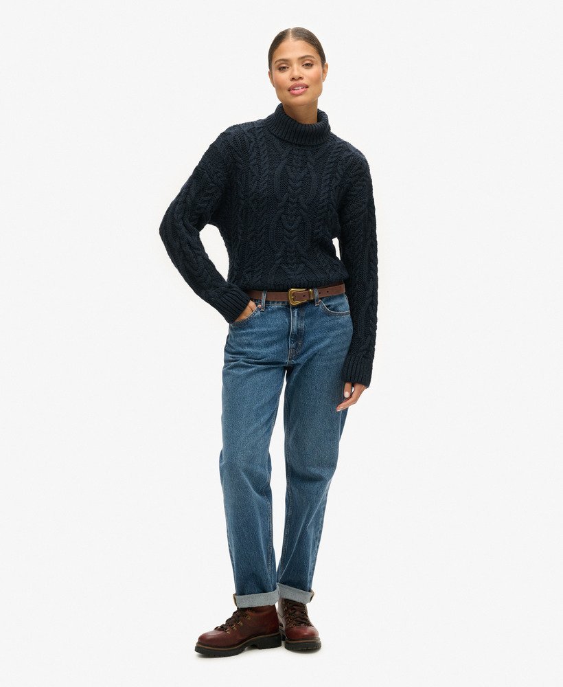 sweter z golfem z dzianiny kablowej w kolorze eclipse navy