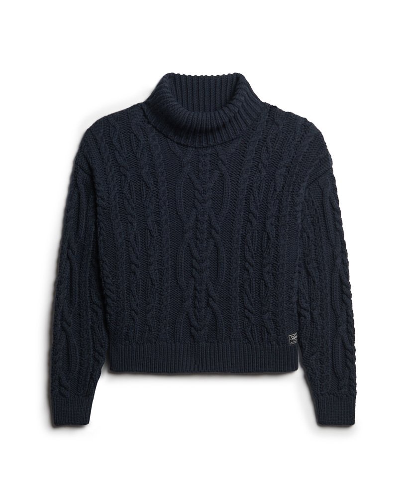 sweter z golfem z dzianiny kablowej w kolorze eclipse navy