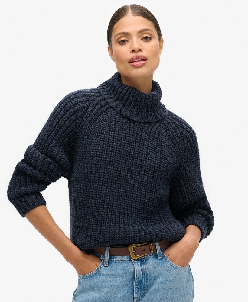 dzianinowy golf z luźnym ściegiem w kolorze navy merl