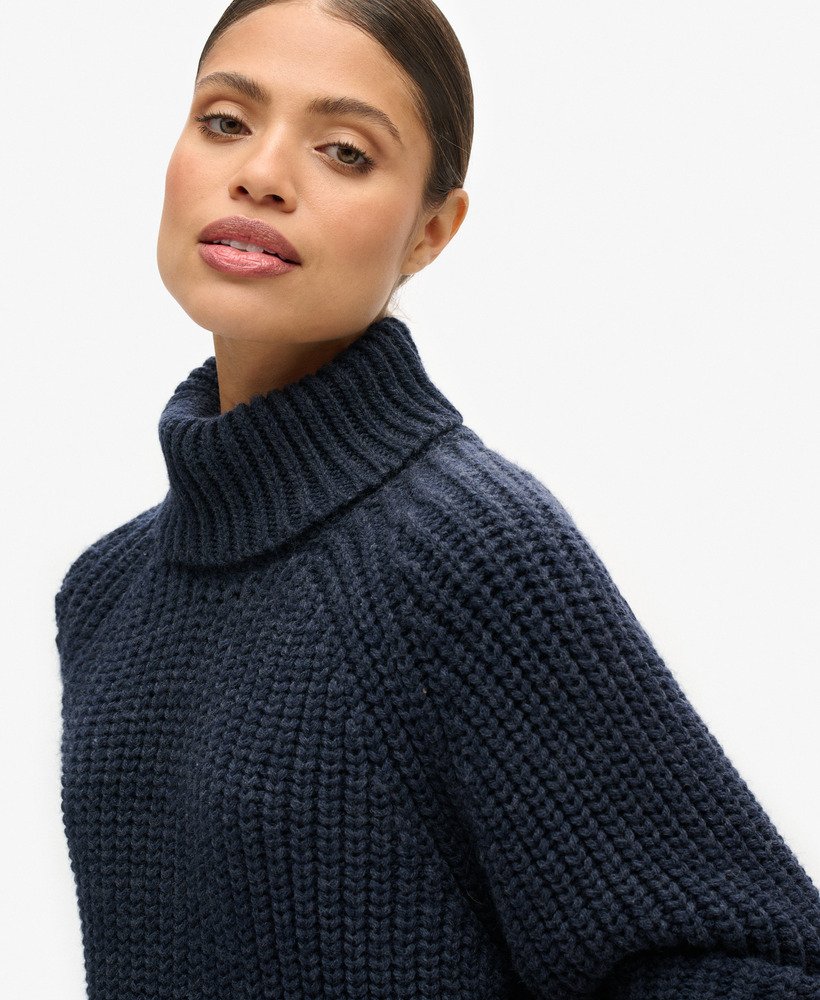 dzianinowy golf z luźnym ściegiem w kolorze navy merl