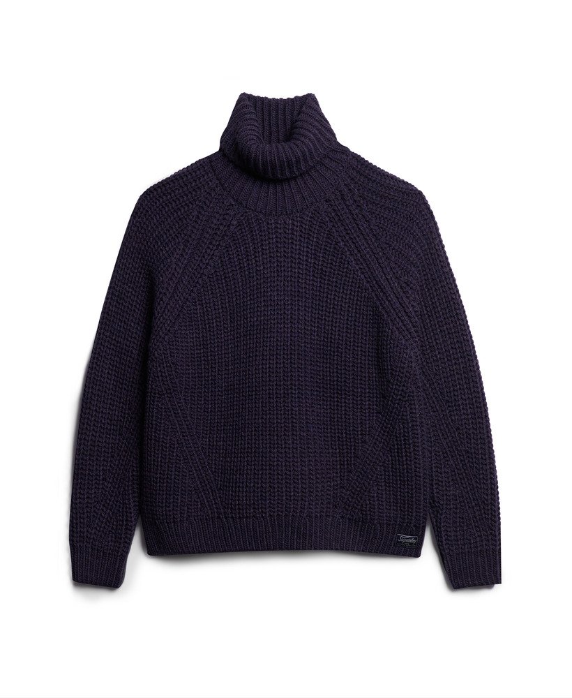dzianinowy golf z luźnym ściegiem w kolorze navy merl