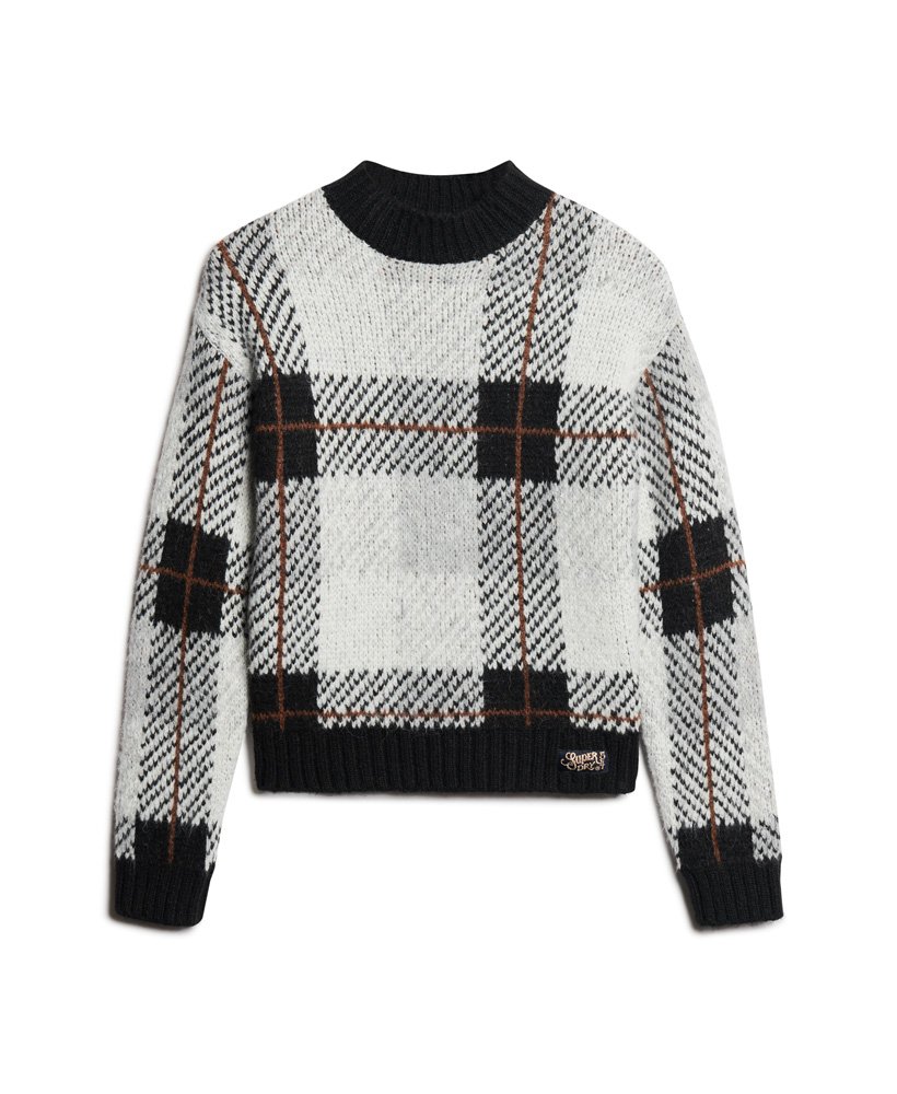 sweter z dzianiny w kratkę w pudełku