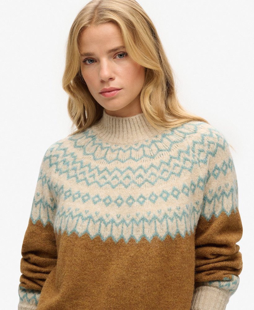 sweter z dzianiny o luźnym wzorze w kolorze karmelowym fairisle