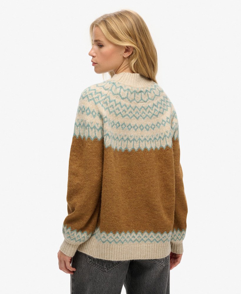 sweter z dzianiny o luźnym wzorze w kolorze karmelowym fairisle