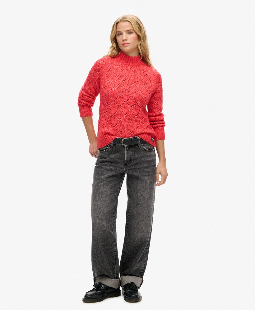 sweter z dzianiny pointelle w kolorze charred orange