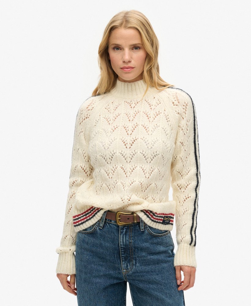 sweter z dzianiny pointelle w kolorze ice stone