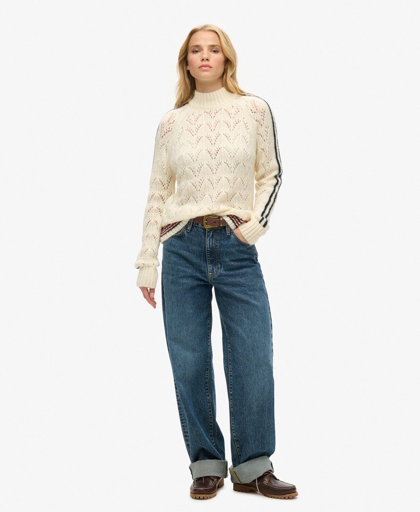 sweter z dzianiny pointelle w kolorze ice stone