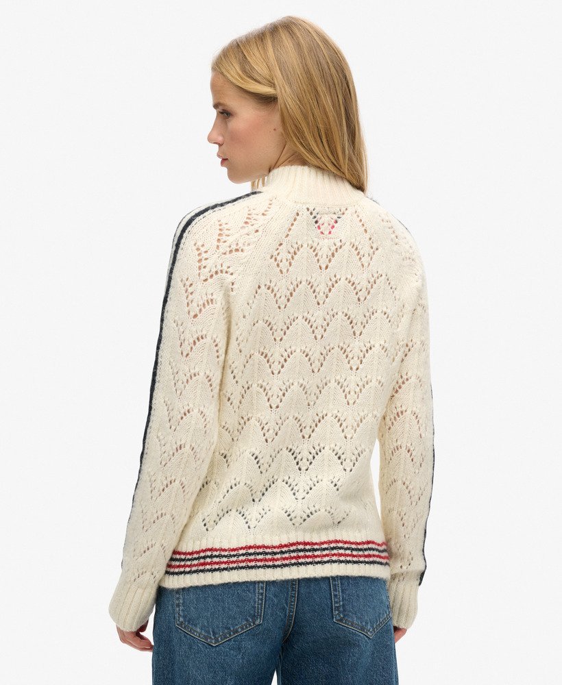 sweter z dzianiny pointelle w kolorze ice stone