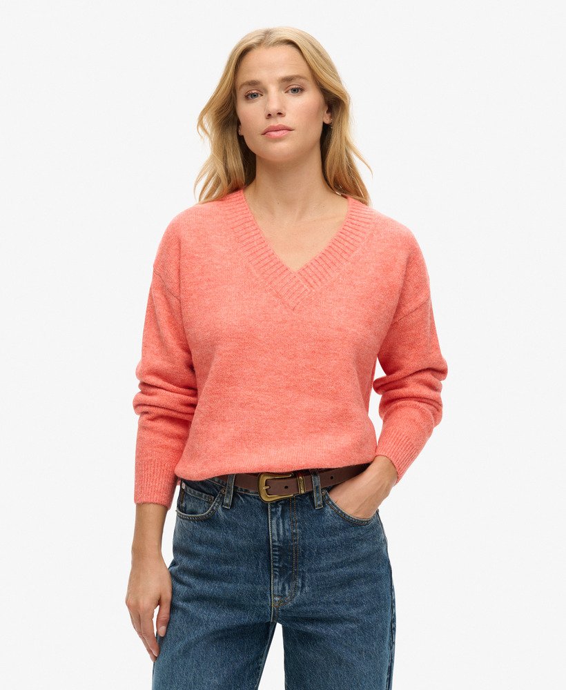 luźny sweter z dekoltem w serek w kolorze crabapple orange marl