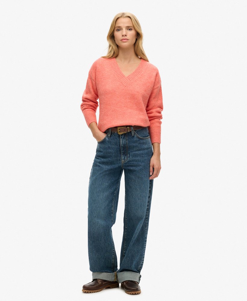 luźny sweter z dekoltem w serek w kolorze crabapple orange marl