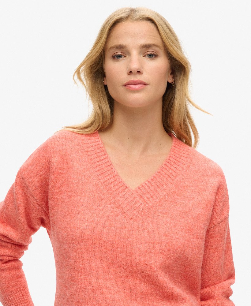 luźny sweter z dekoltem w serek w kolorze crabapple orange marl
