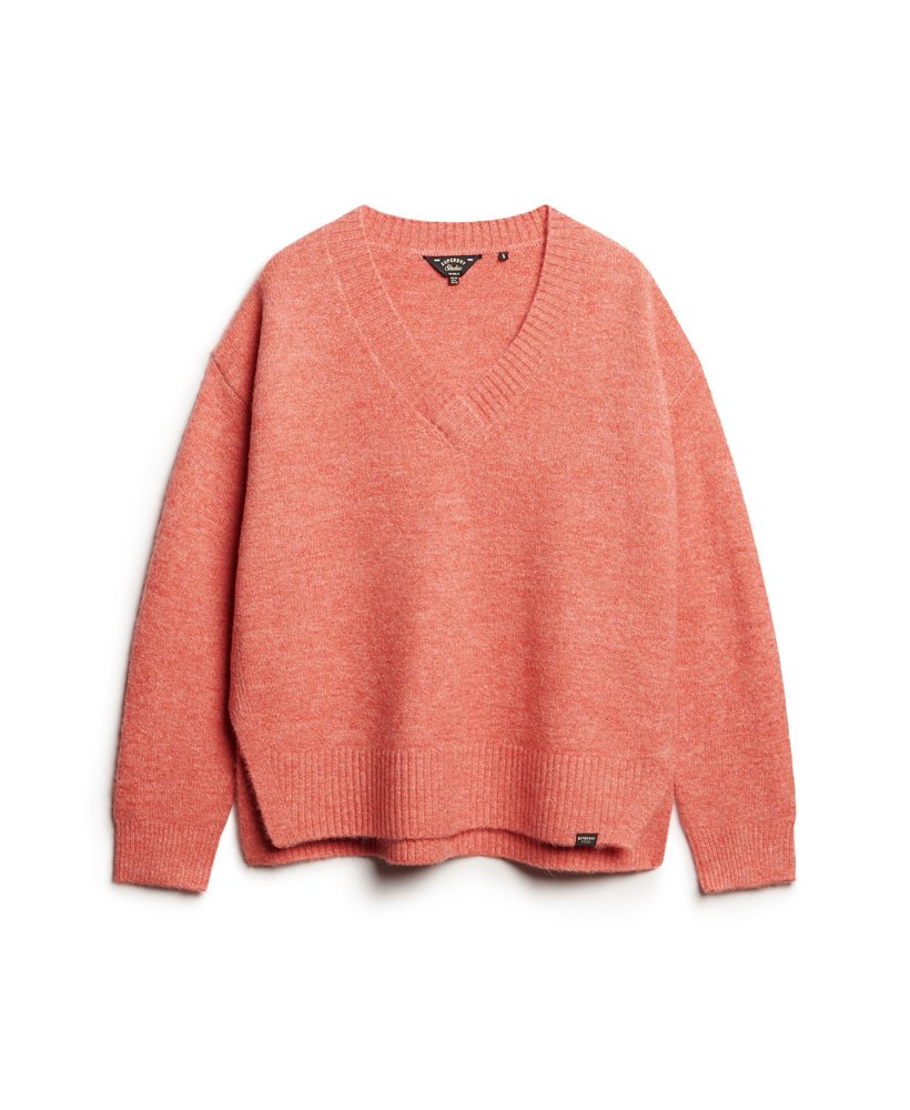 luźny sweter z dekoltem w serek w kolorze crabapple orange marl