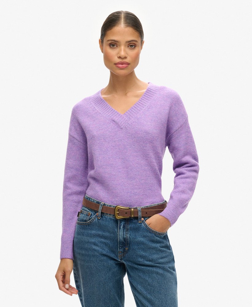 luźny sweter z dekoltem w serek w kolorze candy frost purple marl