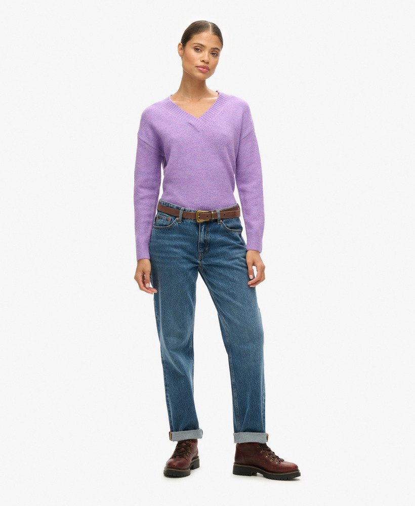 luźny sweter z dekoltem w serek w kolorze candy frost purple marl