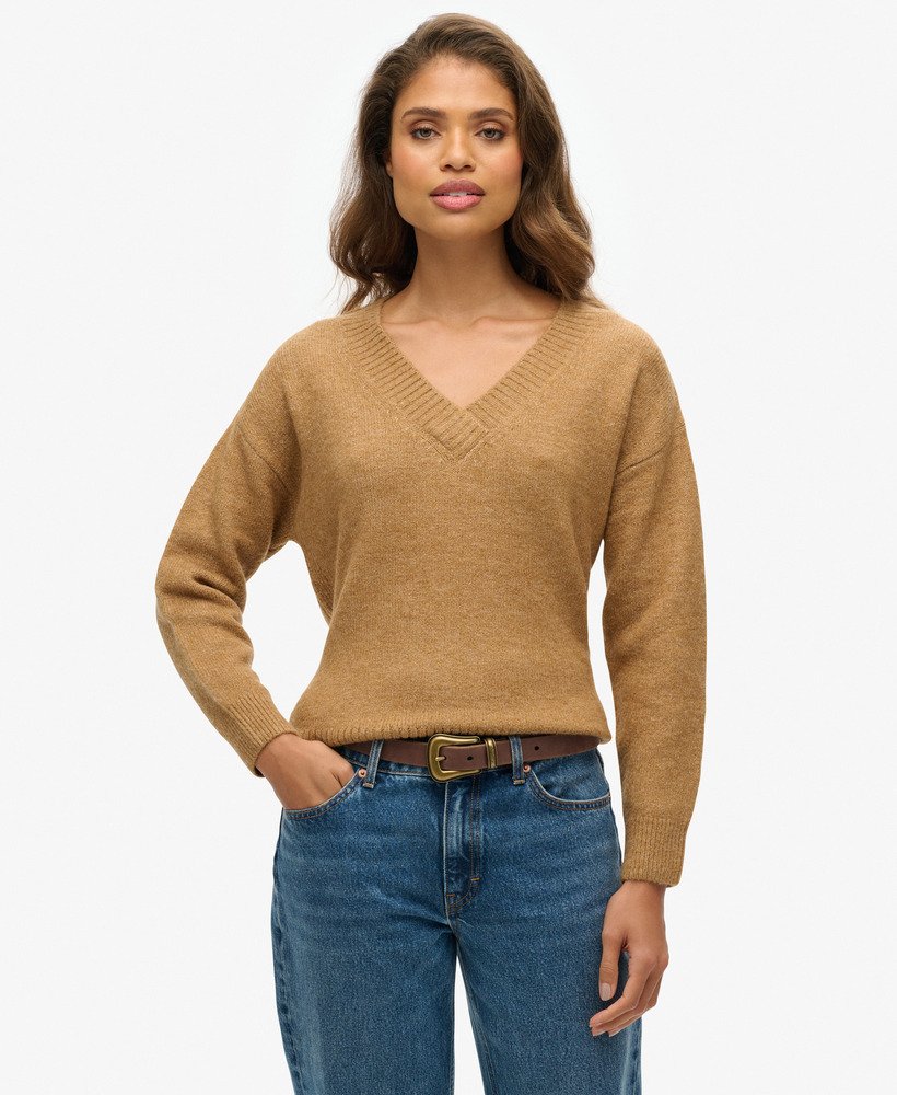 luźny sweter z dekoltem w serek w kolorze corps beige marl