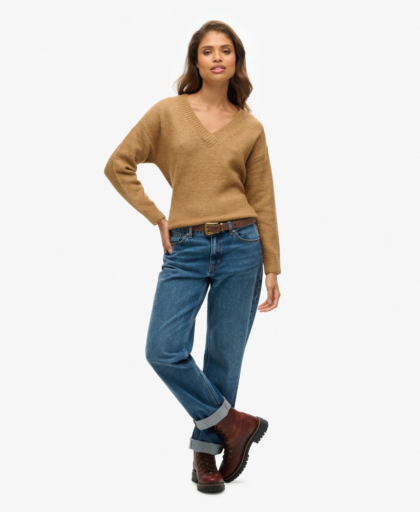 luźny sweter z dekoltem w serek w kolorze corps beige marl