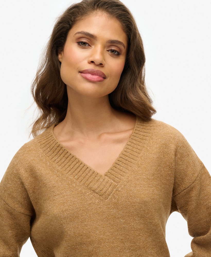 luźny sweter z dekoltem w serek w kolorze corps beige marl