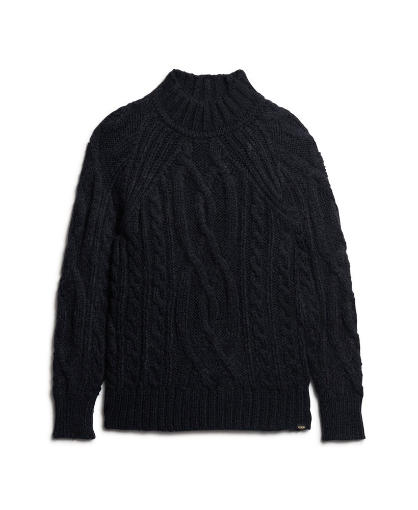 sweter z wysokim kołnierzem i splotem kablowym w kolorze eclipse navy