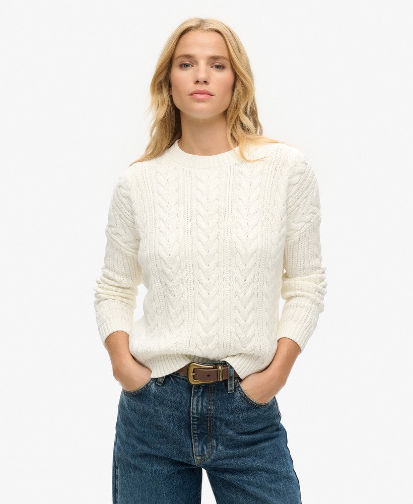 sweter z obniżonymi ramionami i okrągłym dekoltem w kolorze winter white