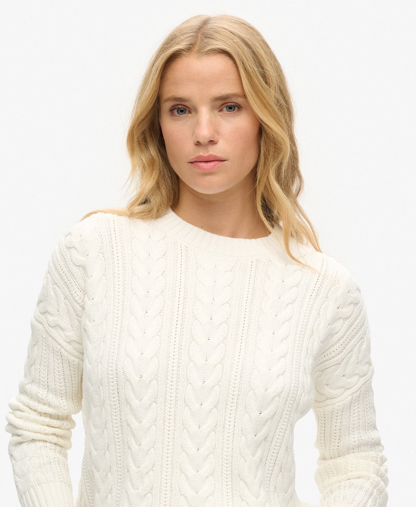 sweter z obniżonymi ramionami i okrągłym dekoltem w kolorze winter white