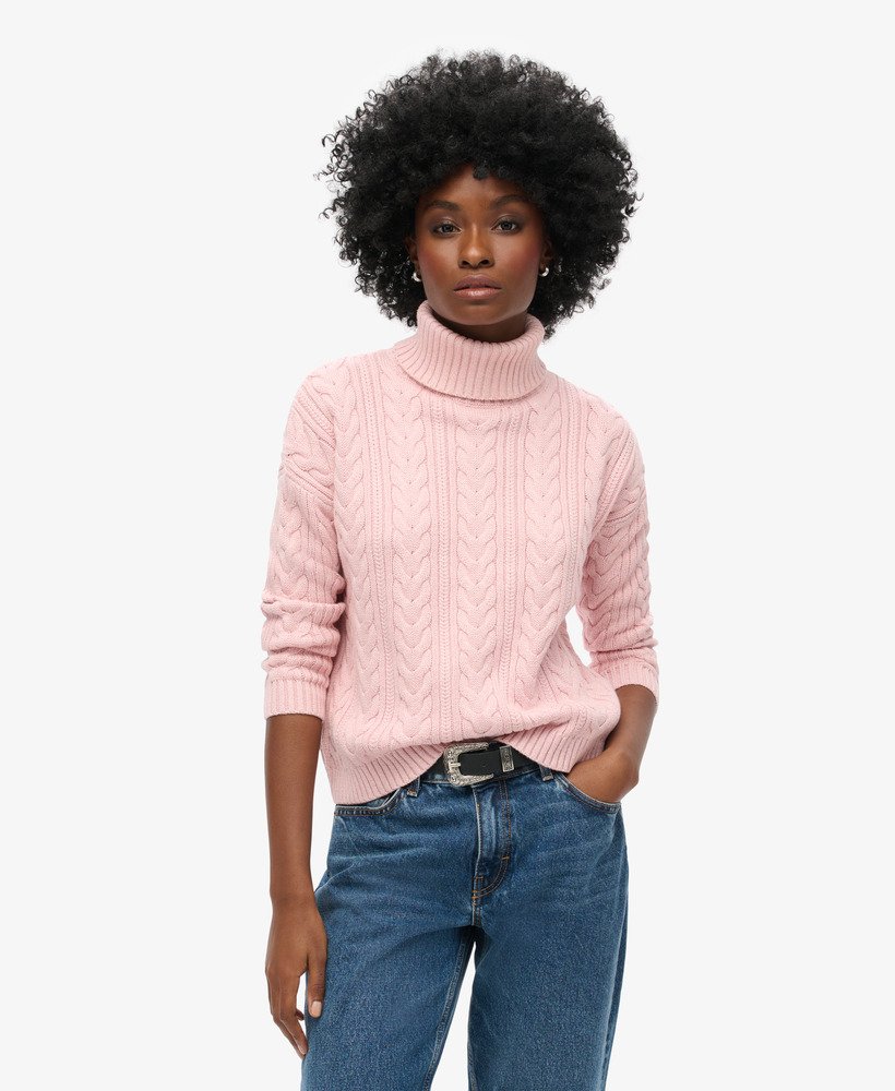 sweter z golfem i odsłoniętymi ramionami w kolorze nappa pink twist