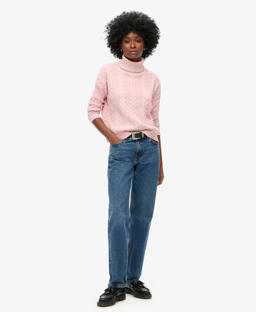 sweter z golfem i odsłoniętymi ramionami w kolorze nappa pink twist