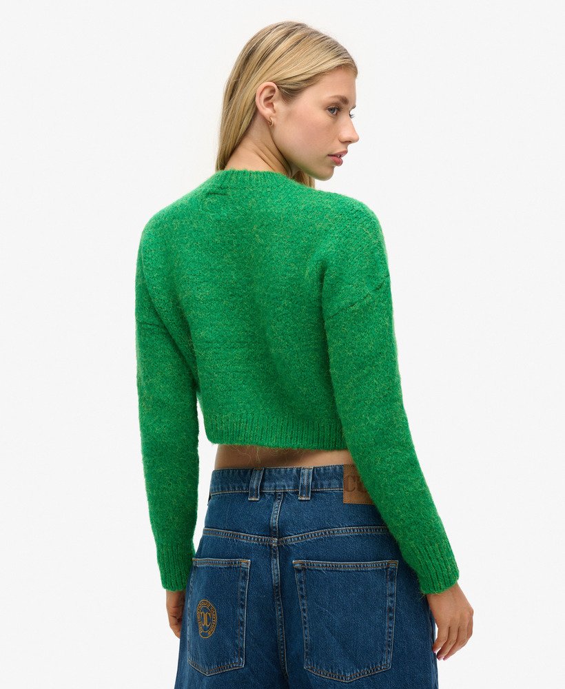 klasyczny teksturowany sweter z dzianiny o krótkim kroju w kolorze jasnej zieleni