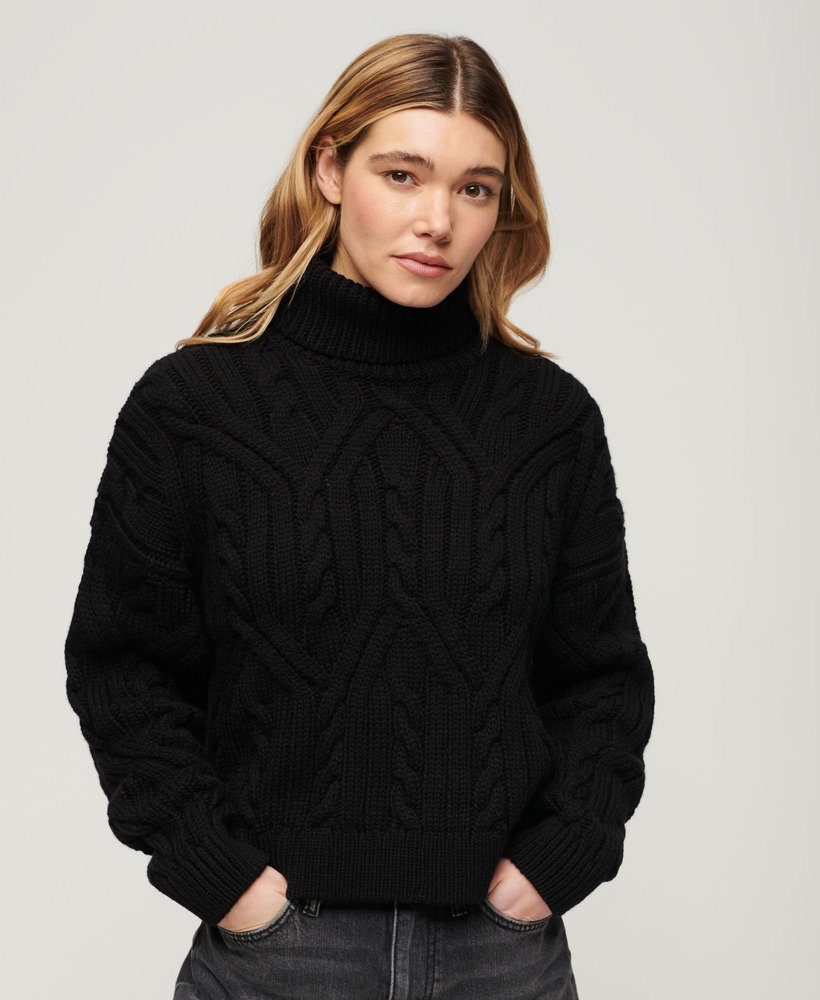 sweter golf z dzianiny twist cable knit w kolorze czarnym
