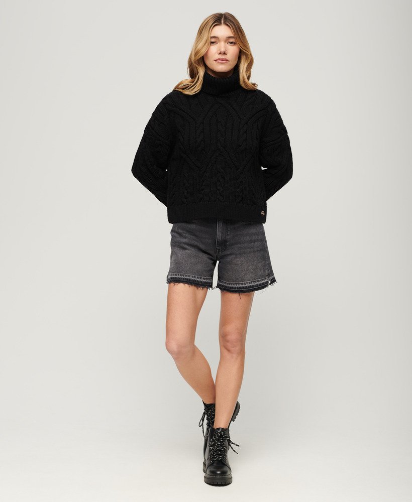 sweter golf z dzianiny twist cable knit w kolorze czarnym