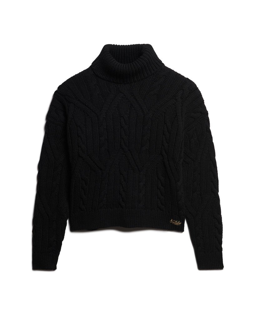 sweter golf z dzianiny twist cable knit w kolorze czarnym