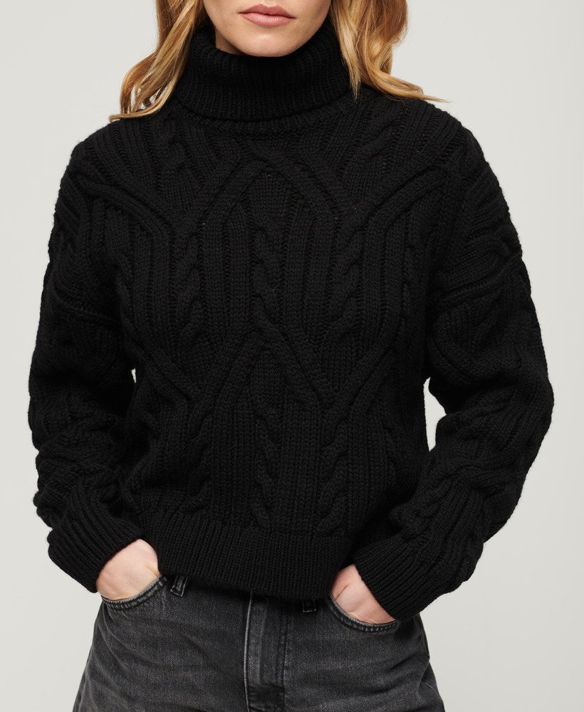 sweter golf z dzianiny twist cable knit w kolorze czarnym