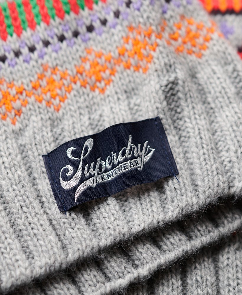 sweter z golfem w paski typu raglan w kolorze szary melanż fairisle