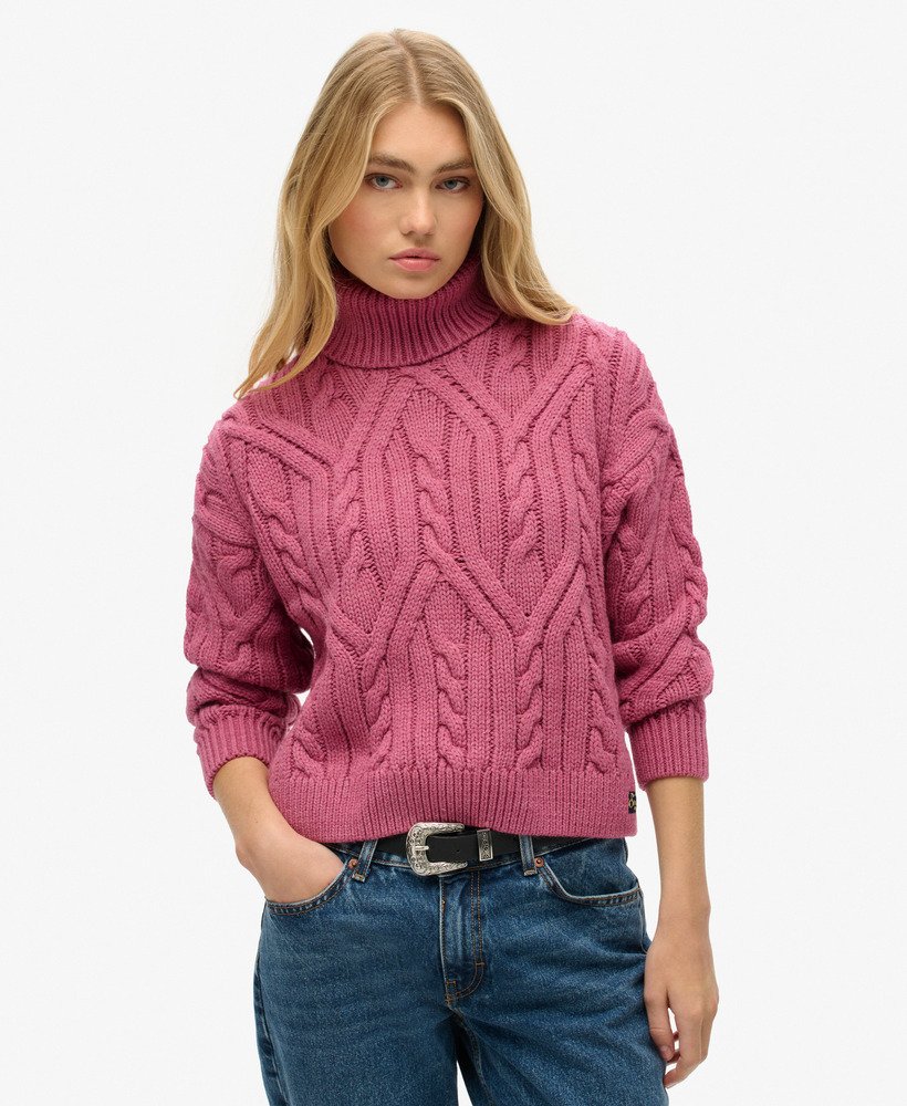 sweter polo twist cable knit w kolorze papai i różu twist