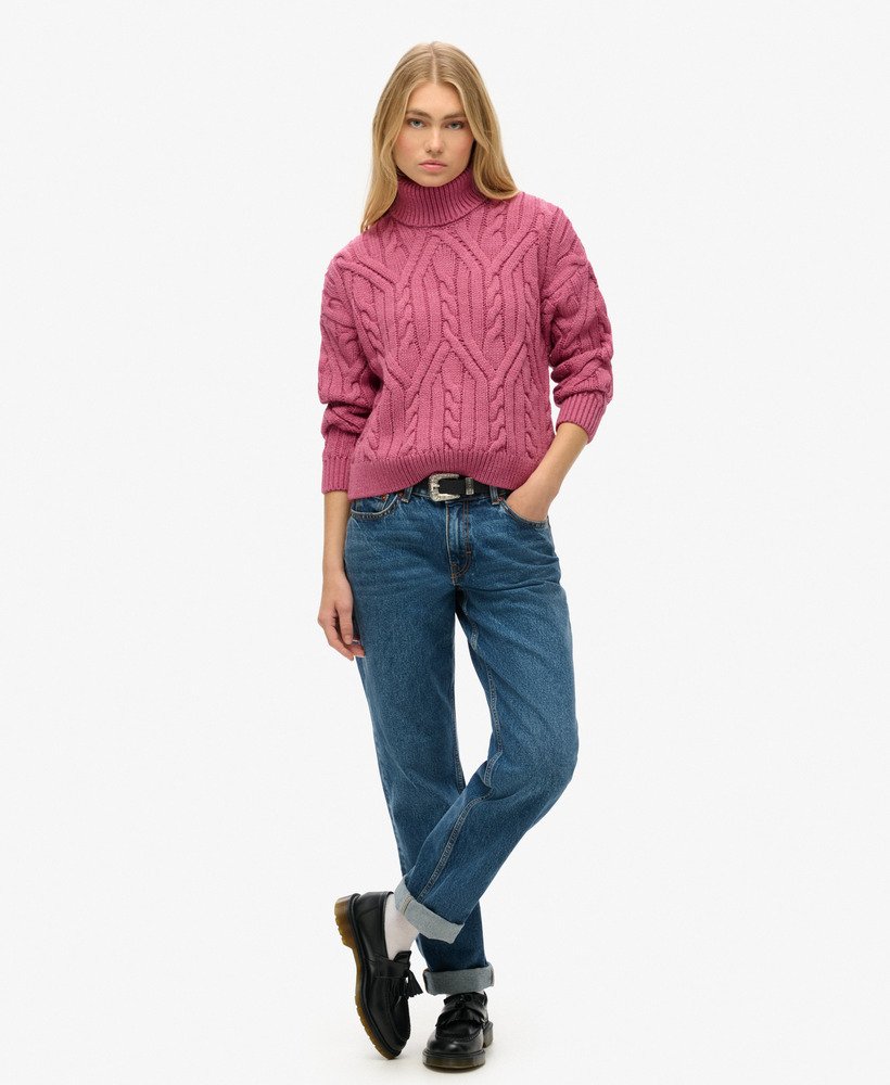 sweter polo twist cable knit w kolorze papai i różu twist