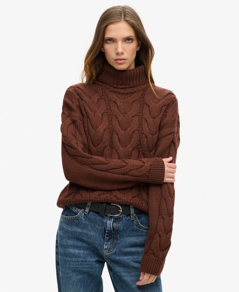 sweter polo z dzianiny łańcuszkowej w kolorze brązowym z dodatkiem kawy i cykorii