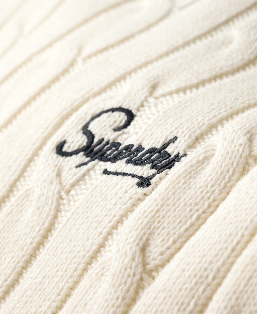 sweter vintage z obniżonymi ramionami i warkoczowym splotem w kolorze ecru